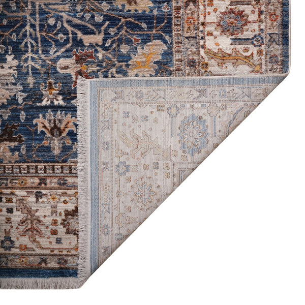 HomeRoots 4' Navy Blue Beige and Brown Oriental Area Rug with Fringe - Timeless Design for Any Room Decor 9' X 13' 570935