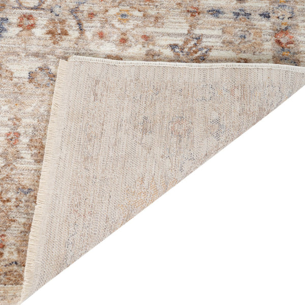 HomeRoots 5' Elegant Ivory and Brown Floral Medallion Area Rug with Fringed Edges - Stain-Resistant Comfort 5' X 7' 570936