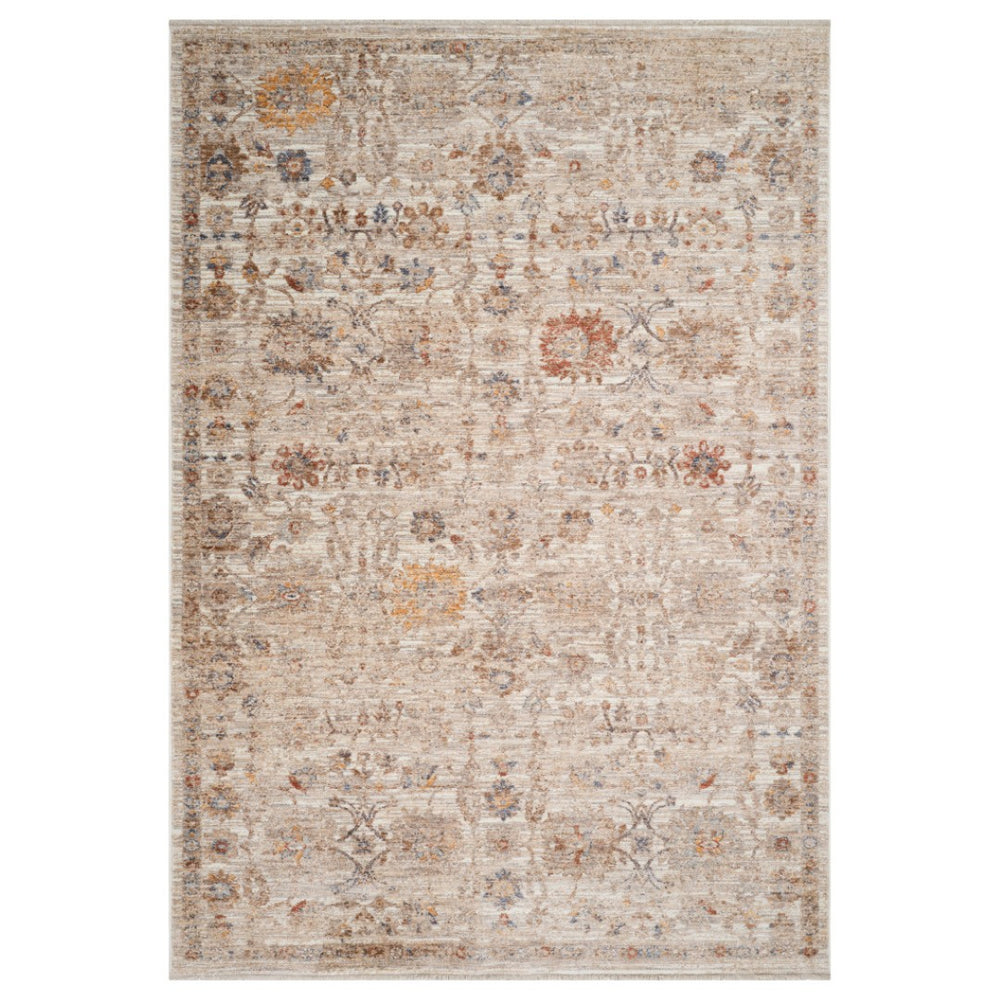 HomeRoots 5' Elegant Ivory and Brown Floral Medallion Area Rug with Fringed Edges - Stain-Resistant Comfort 8' X 10' 570937