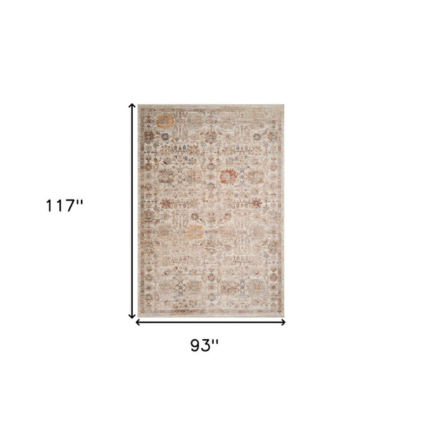 HomeRoots 5' Elegant Ivory and Brown Floral Medallion Area Rug with Fringed Edges - Stain-Resistant Comfort 8' X 10' 570937