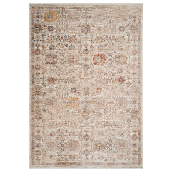 HomeRoots 5' Elegant Ivory and Brown Floral Medallion Area Rug with Fringed Edges - Stain-Resistant Comfort 9' X 12' 570938
