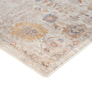 HomeRoots 5' Elegant Ivory and Brown Floral Medallion Area Rug with Fringed Edges - Stain-Resistant Comfort 9' X 12' 570938
