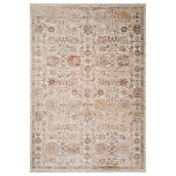 HomeRoots 5' Elegant Ivory and Brown Floral Medallion Area Rug with Fringed Edges - Stain-Resistant Comfort 9' X 12' 570938