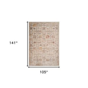HomeRoots 5' Elegant Ivory and Brown Floral Medallion Area Rug with Fringed Edges - Stain-Resistant Comfort 9' X 12' 570938