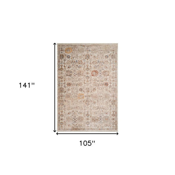 HomeRoots 5' Elegant Ivory and Brown Floral Medallion Area Rug with Fringed Edges - Stain-Resistant Comfort 9' X 12' 570938