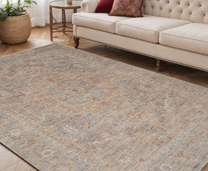 HomeRoots 5' Elegant Blue and Sand Floral Medallion Area Rug with Fringed Edges for Timeless Home Style 5' X 7' 570942