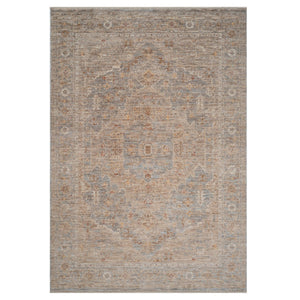 HomeRoots 5' Elegant Blue and Sand Floral Medallion Area Rug with Fringed Edges for Timeless Home Style 5' X 7' 570942