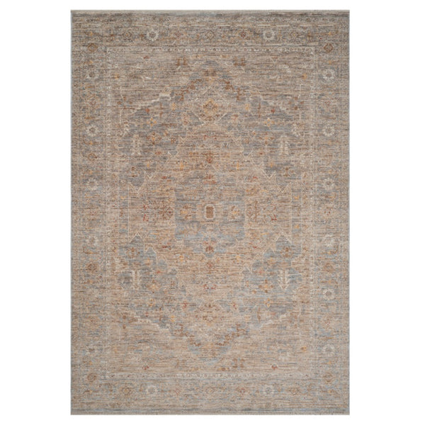 HomeRoots 5' Elegant Blue and Sand Floral Medallion Area Rug with Fringed Edges for Timeless Home Style 5' X 7' 570942