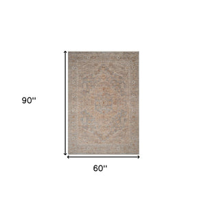 HomeRoots 5' Elegant Blue and Sand Floral Medallion Area Rug with Fringed Edges for Timeless Home Style 5' X 7' 570942