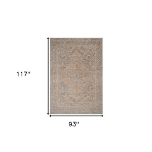 HomeRoots 5' Elegant Blue and Sand Floral Medallion Area Rug with Fringed Edges for Timeless Home Style 8' X 10' 570943