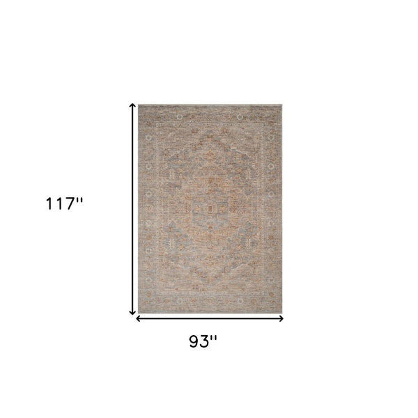 HomeRoots 5' Elegant Blue and Sand Floral Medallion Area Rug with Fringed Edges for Timeless Home Style 8' X 10' 570943