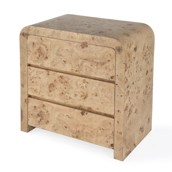 Butler Specialty Cora 3 Drawer Curved Chest - Luxurious Mappa Burl Veneers With Elegant Mid-century Modern Design Light Brown Rubberwood Solids,Mappa Burl Veneer,Mdf 5709444-butler