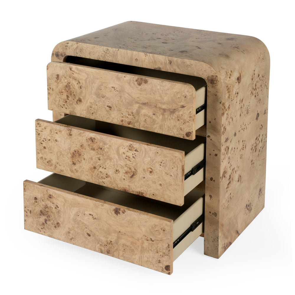 Butler Specialty Cora 3 Drawer Curved Chest - Luxurious Mappa Burl Veneers With Elegant Mid-century Modern Design Light Brown Rubberwood Solids,Mappa Burl Veneer,Mdf 5709444-butler