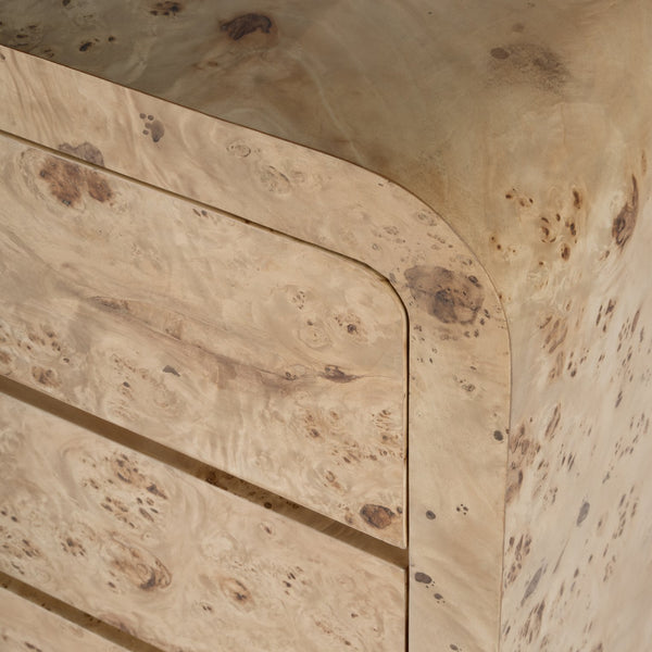 Butler Specialty Cora 3 Drawer Curved Chest - Luxurious Mappa Burl Veneers With Elegant Mid-century Modern Design Light Brown Rubberwood Solids,Mappa Burl Veneer,Mdf 5709444-butler