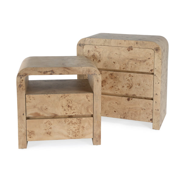 Butler Specialty Cora 3 Drawer Curved Chest - Luxurious Mappa Burl Veneers With Elegant Mid-century Modern Design Light Brown Rubberwood Solids,Mappa Burl Veneer,Mdf 5709444-butler