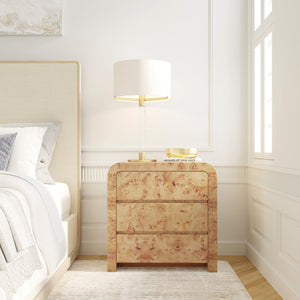 Butler Specialty Cora 3 Drawer Curved Chest - Luxurious Mappa Burl Veneers With Elegant Mid-century Modern Design Light Brown Rubberwood Solids,Mappa Burl Veneer,Mdf 5709444-butler