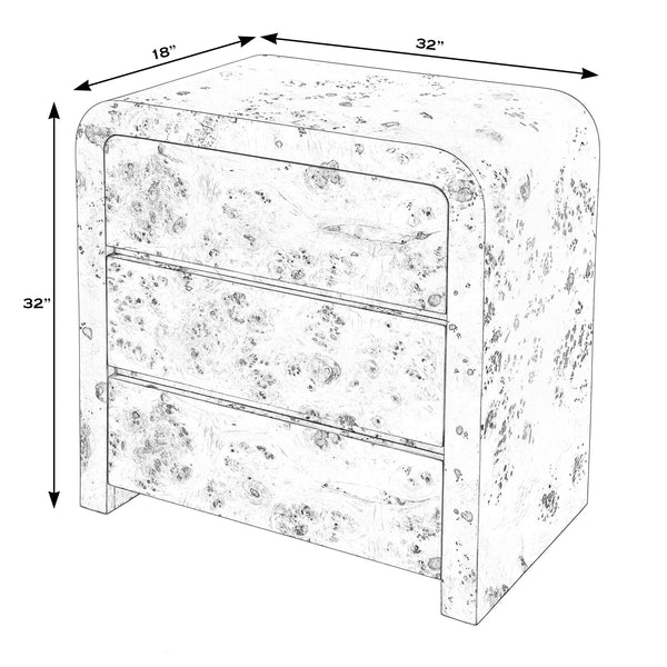 Butler Specialty Cora 3 Drawer Curved Chest - Luxurious Mappa Burl Veneers With Elegant Mid-century Modern Design Light Brown Rubberwood Solids,Mappa Burl Veneer,Mdf 5709444-butler
