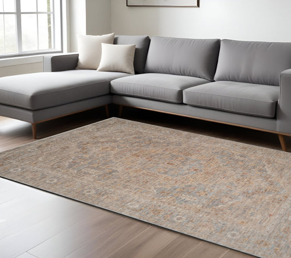 HomeRoots 5' Elegant Blue and Sand Floral Medallion Area Rug with Fringed Edges for Timeless Home Style 9' X 12' 570944