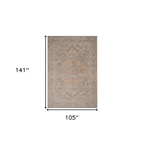 HomeRoots 5' Elegant Blue and Sand Floral Medallion Area Rug with Fringed Edges for Timeless Home Style 9' X 12' 570944