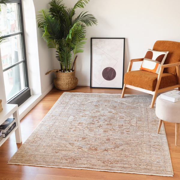 HomeRoots 5' Beige and Brown Floral Medallion Area Rug with Classic Fringed Edges - Perfect for Any Room! 5' X 7' 570948
