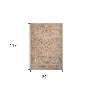 HomeRoots 5' Beige and Brown Floral Medallion Area Rug with Classic Fringed Edges - Perfect for Any Room! 8' X 10' 570949