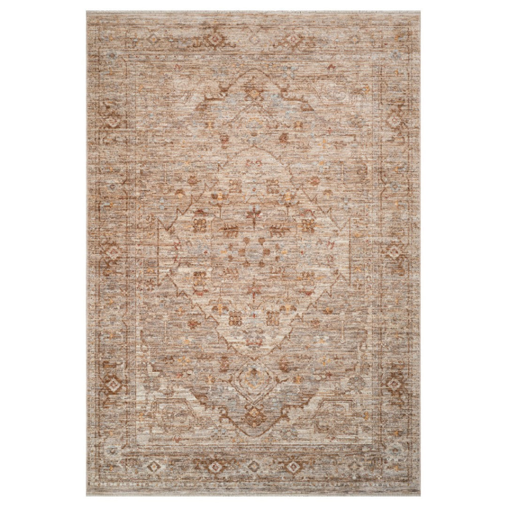 HomeRoots 5' Beige and Brown Floral Medallion Area Rug with Classic Fringed Edges - Perfect for Any Room! 9' X 12' 570950