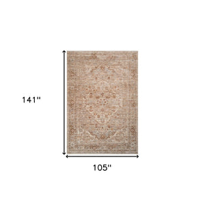 HomeRoots 5' Beige and Brown Floral Medallion Area Rug with Classic Fringed Edges - Perfect for Any Room! 9' X 12' 570950