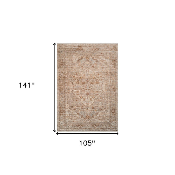 HomeRoots 5' Beige and Brown Floral Medallion Area Rug with Classic Fringed Edges - Perfect for Any Room! 9' X 12' 570950