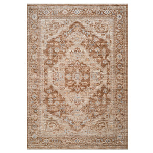 HomeRoots 5' Sand and Brown Floral Medallion Area Rug with Fringed Edges - Timeless Charm for Any Room 5' X 7' 570954