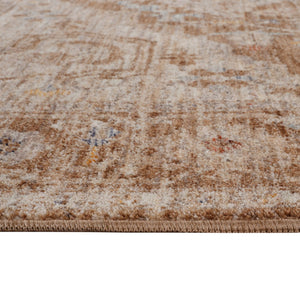 HomeRoots 5' Sand and Brown Floral Medallion Area Rug with Fringed Edges - Timeless Charm for Any Room 5' X 7' 570954