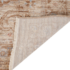 HomeRoots 5' Sand and Brown Floral Medallion Area Rug with Fringed Edges - Timeless Charm for Any Room 5' X 7' 570954