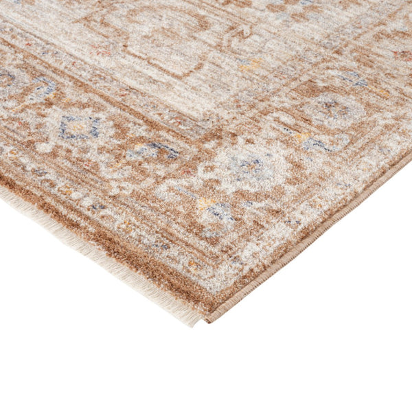 HomeRoots 5' Sand and Brown Floral Medallion Area Rug with Fringed Edges - Timeless Charm for Any Room 8' X 10' 570955