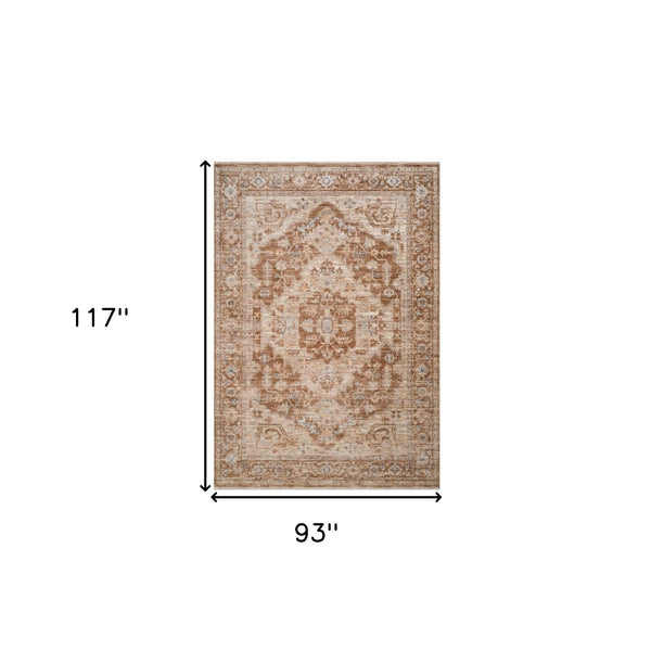 HomeRoots 5' Sand and Brown Floral Medallion Area Rug with Fringed Edges - Timeless Charm for Any Room 8' X 10' 570955