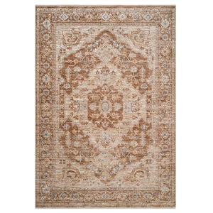 HomeRoots 5' Sand and Brown Floral Medallion Area Rug with Fringed Edges - Timeless Charm for Any Room 9' X 12' 570956