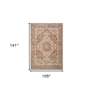 HomeRoots 5' Sand and Brown Floral Medallion Area Rug with Fringed Edges - Timeless Charm for Any Room 9' X 12' 570956