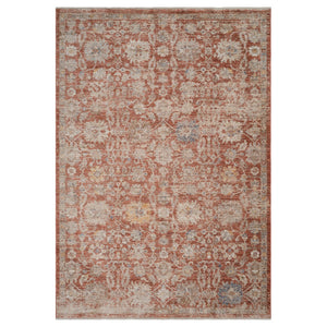 HomeRoots 5' Brick Red and Gray Floral Medallion Area Rug with Fringe - Stain-Resistant, Durable Design 5' X 7' 570960