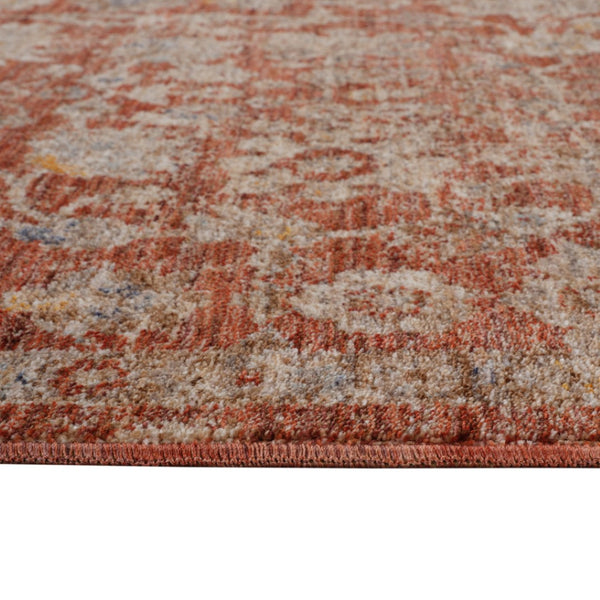 HomeRoots 5' Brick Red and Gray Floral Medallion Area Rug with Fringe - Stain-Resistant, Durable Design 5' X 7' 570960