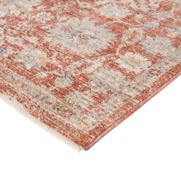 HomeRoots 5' Brick Red and Gray Floral Medallion Area Rug with Fringe - Stain-Resistant, Durable Design 5' X 7' 570960