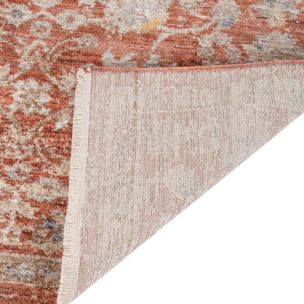 HomeRoots 5' Brick Red and Gray Floral Medallion Area Rug with Fringe - Stain-Resistant, Durable Design 5' X 7' 570960