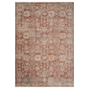 HomeRoots 5' Brick Red and Gray Floral Medallion Area Rug with Fringe - Stain-Resistant, Durable Design 5' X 7' 570960