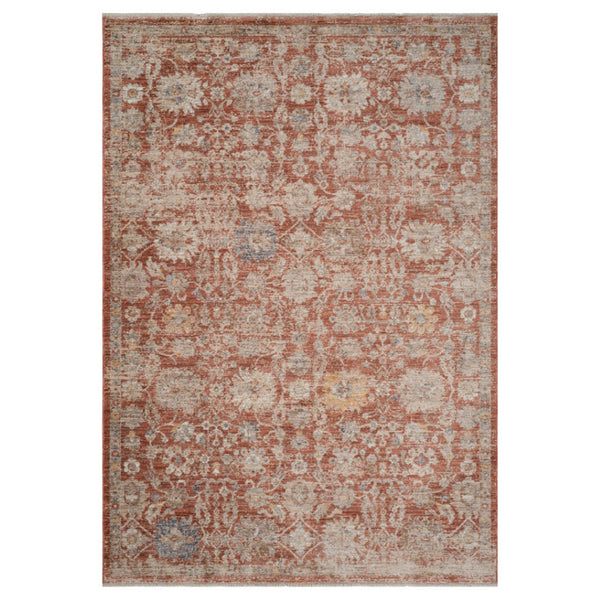 HomeRoots 5' Brick Red and Gray Floral Medallion Area Rug with Fringe - Stain-Resistant, Durable Design 5' X 7' 570960