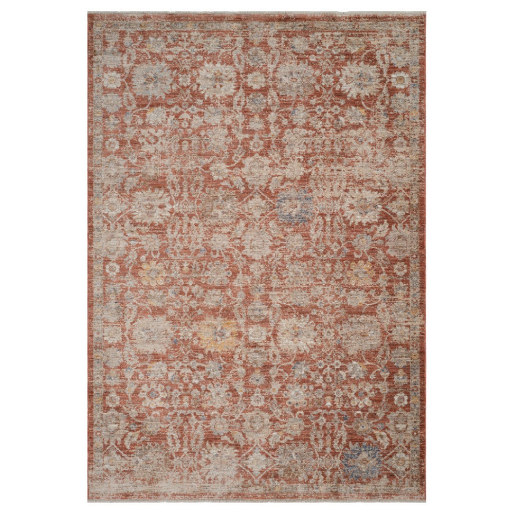 HomeRoots 5' Brick Red and Gray Floral Medallion Area Rug with Fringe - Stain-Resistant, Durable Design 8' X 10' 570961
