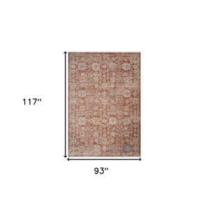 HomeRoots 5' Brick Red and Gray Floral Medallion Area Rug with Fringe - Stain-Resistant, Durable Design 8' X 10' 570961
