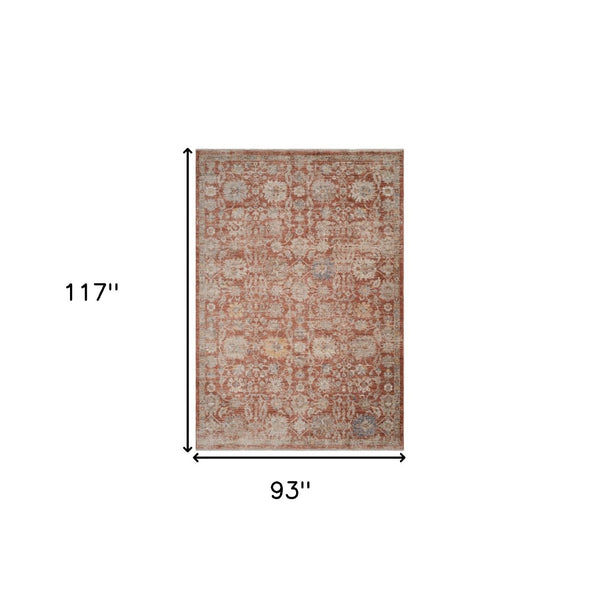 HomeRoots 5' Brick Red and Gray Floral Medallion Area Rug with Fringe - Stain-Resistant, Durable Design 8' X 10' 570961