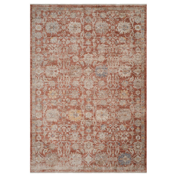 HomeRoots 5' Brick Red and Gray Floral Medallion Area Rug with Fringe - Stain-Resistant, Durable Design 9' X 12' 570962
