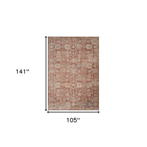 HomeRoots 5' Brick Red and Gray Floral Medallion Area Rug with Fringe - Stain-Resistant, Durable Design 9' X 12' 570962