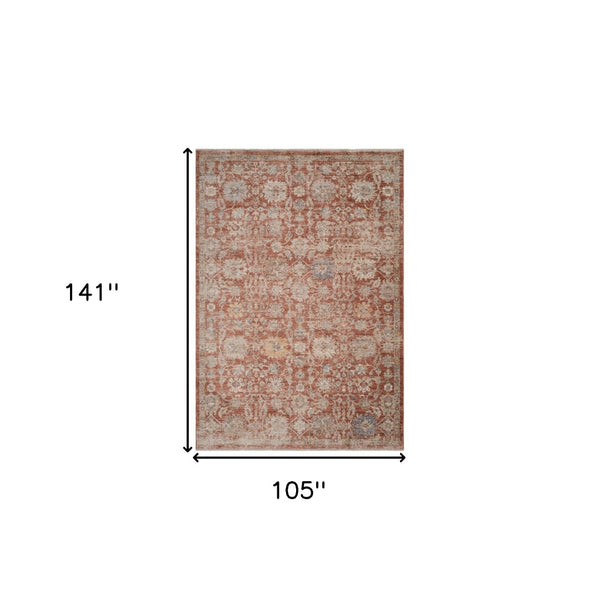 HomeRoots 5' Brick Red and Gray Floral Medallion Area Rug with Fringe - Stain-Resistant, Durable Design 9' X 12' 570962