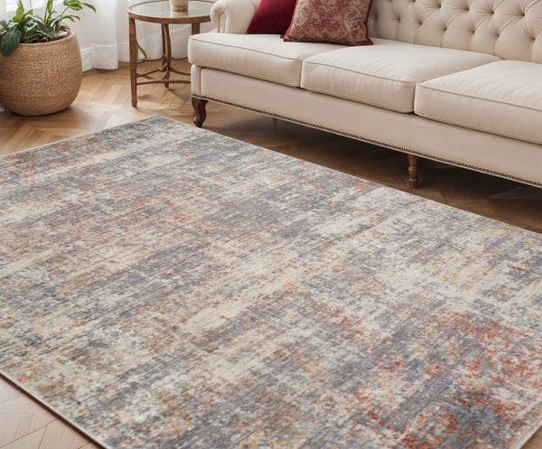 HomeRoots 5' Abstract Area Rug in Gray, Ivory & Brick Red - Stain-Resistant, Durable, Soft Polyester Design 5' X 7' 570966