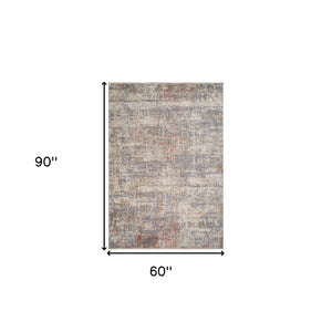 HomeRoots 5' Abstract Area Rug in Gray, Ivory & Brick Red - Stain-Resistant, Durable, Soft Polyester Design 5' X 7' 570966