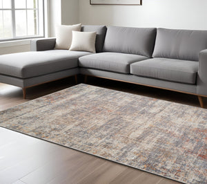 HomeRoots 5' Abstract Area Rug in Gray, Ivory & Brick Red - Stain-Resistant, Durable, Soft Polyester Design 8' X 10' 570967